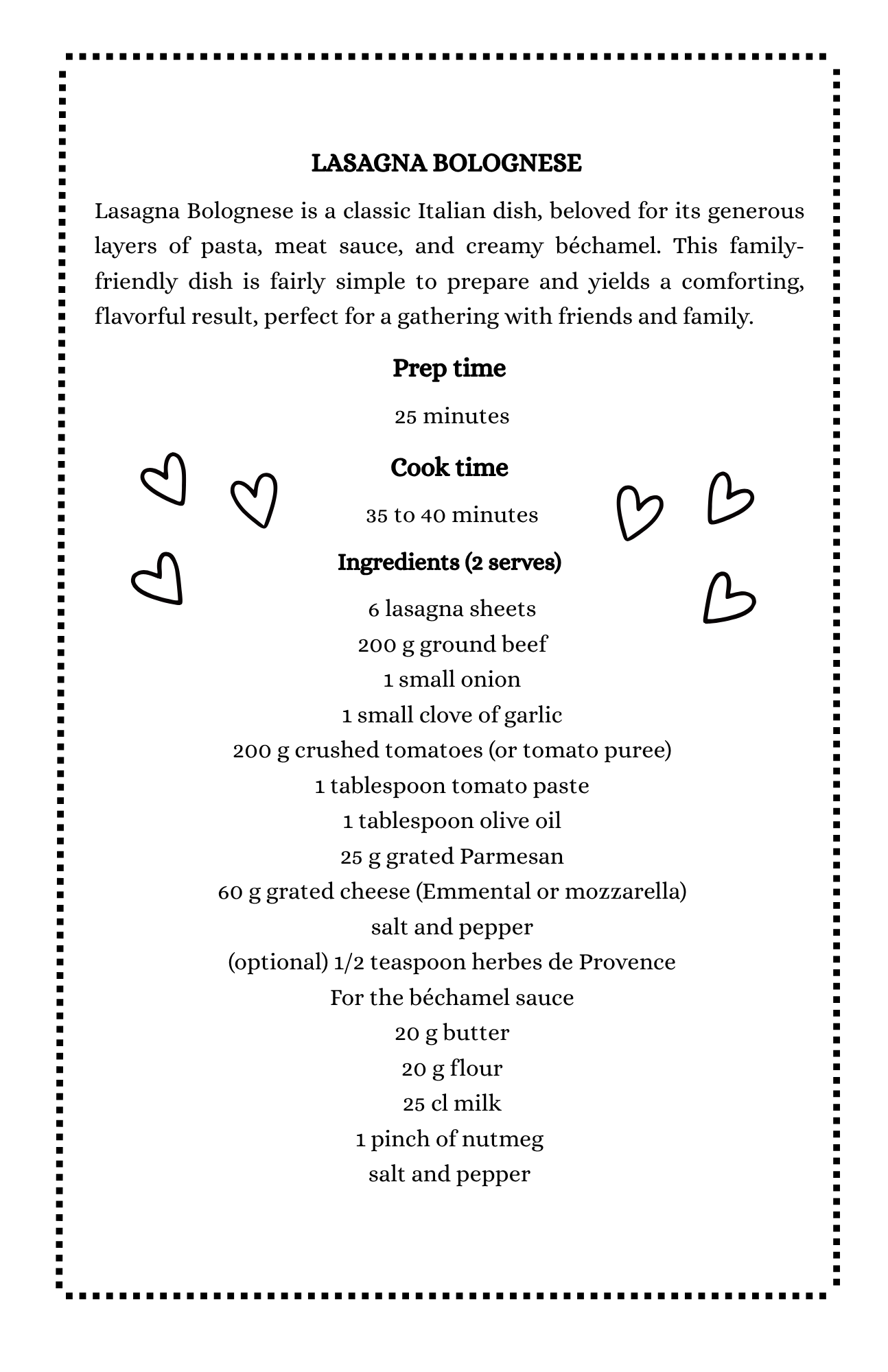 Lasagna Bolognese recipe, first page.